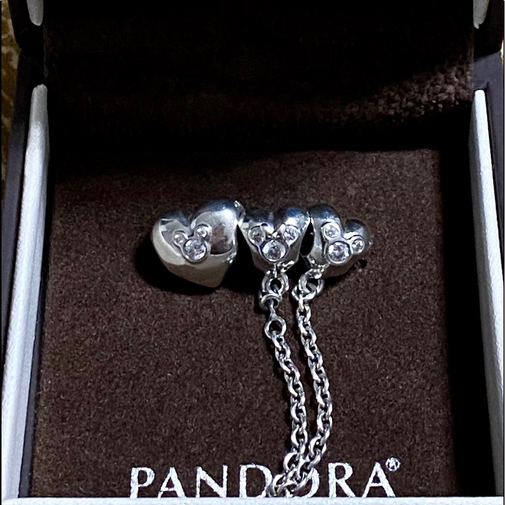Pandora Disney heart charm and safety chain